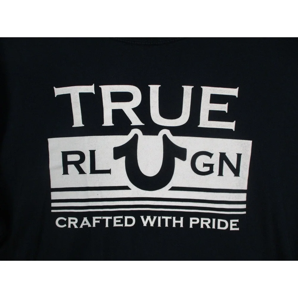 True Religion Mens‎ Long Sleeve Graphic T-Shirt Black Horseshoe Logo Size Large
